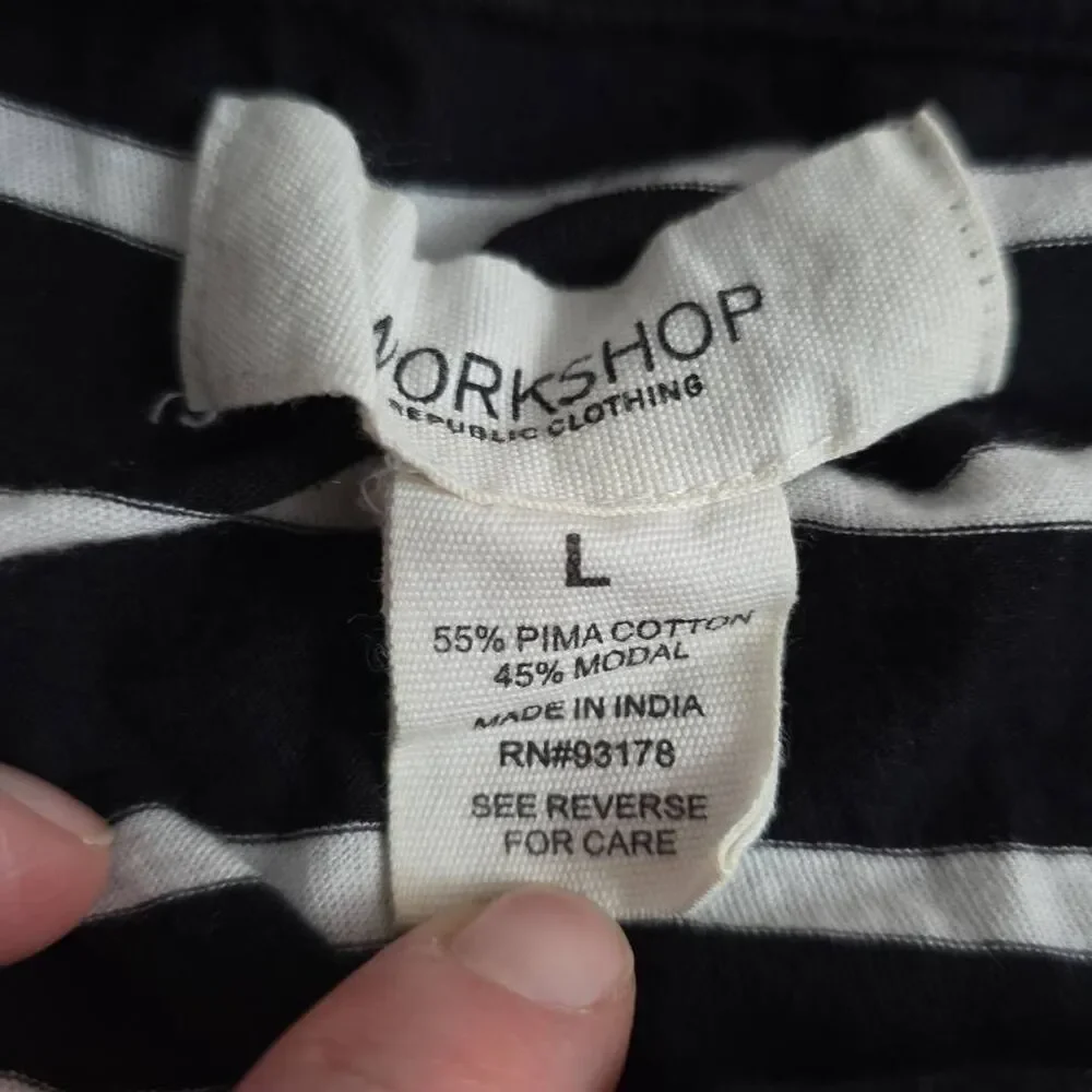Workshop Republic Clothing Women's Size Large Black White Striped Racerback Tank